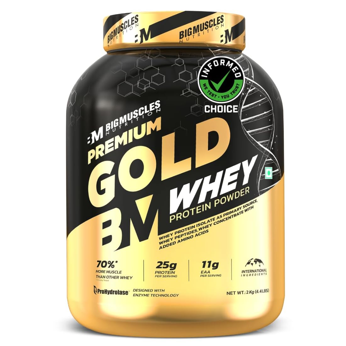 Bigmuscles Nutrition BMN317 Premium Gold Whey [2Kg] | Informed Choice UK Certified | Isolate Whey Protein Blend | 25g Protein | 11g EAA | ProHydrolase Enzyme Technology [Belgian Chocolate]