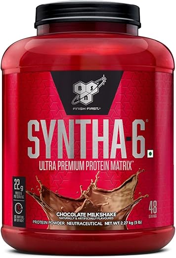 BSN Syntha 6 Protein Powder - 5 lbs, 2.27 kg (Chocolate Milkshake), Premium Protein Matrix (Whey Protein, Micellar Casein), for Muscle Recovery. Vegetarian.