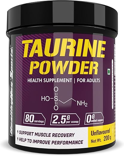 HealthyHey Sports Taurine Powder - Amino Acid Supplement - Improve Performance & Helps Recovery - 200 gram - 80 Servings