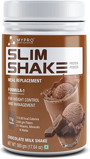 Mypro Sport Nutrition Slim Shake Protein Powder-Meal Replacement Shake For Weight Control & Management-Sugar Free,(11 g Protien 113.60 kcal calories) (Chocolate, 500 g (Pack of 1))