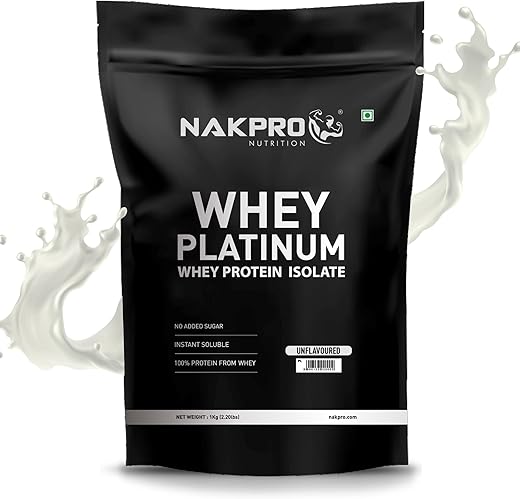 NAKPRO Platinum Whey Protein Isolate | 30.6g Protein, 7.01g BCAA | Easy Mixing, Low Carbs, Easy Digesting Whey Protein Supplement Powder (1 Kg, Unflavoured)