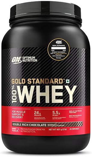 Optimum Nutrition (ON) Gold Standard 100% Whey (2 lbs/907 g) (Double Rich Chocolate) Protein Powder for Muscle Support & Recovery, Vegetarian - Primary Source Whey Isolate